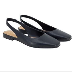 Kensie Black Leather Slingback Pointed-Toe Flats